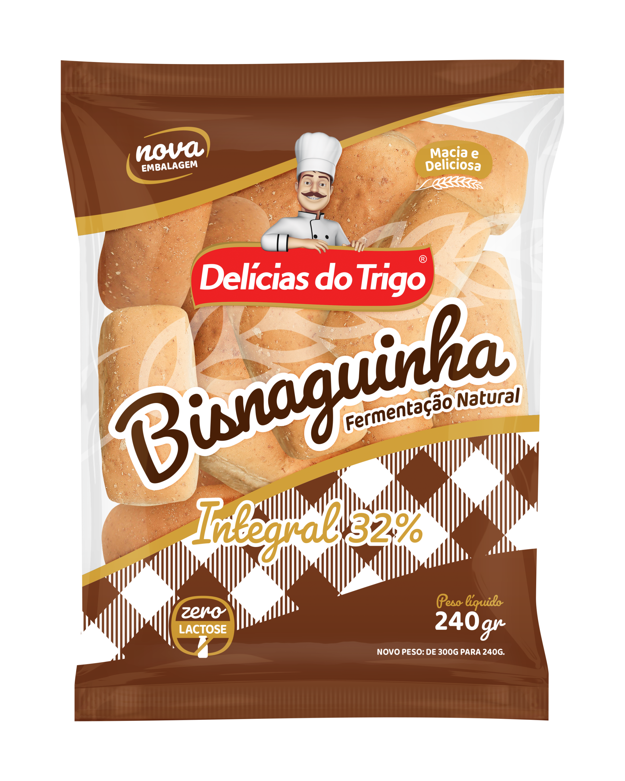 Bisnaguinha Integral Delicias Do Trigo, zero lactose. 240g