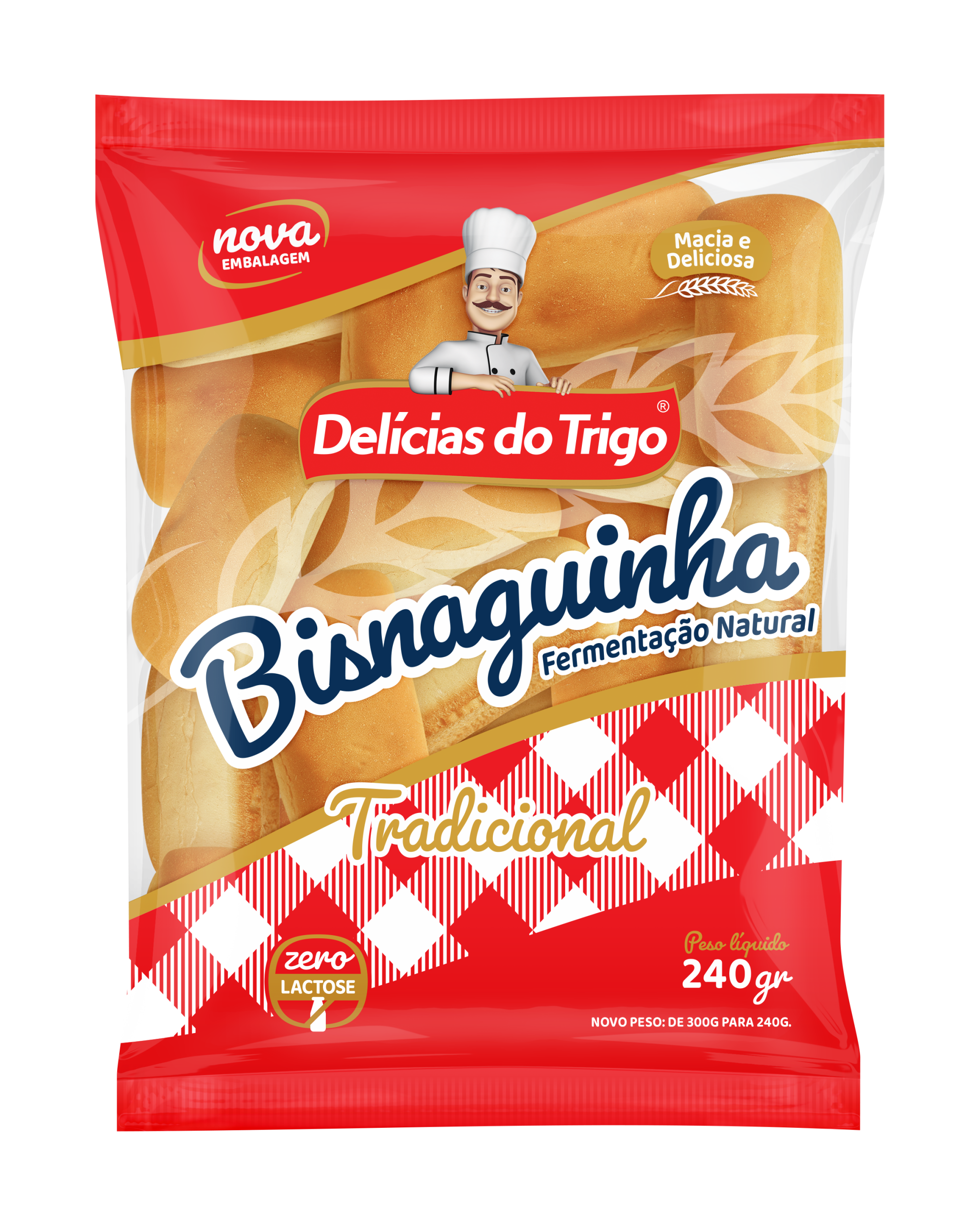 Bisnaguinha Tradicional Delicias Do Trigo, zero lactose. 240g