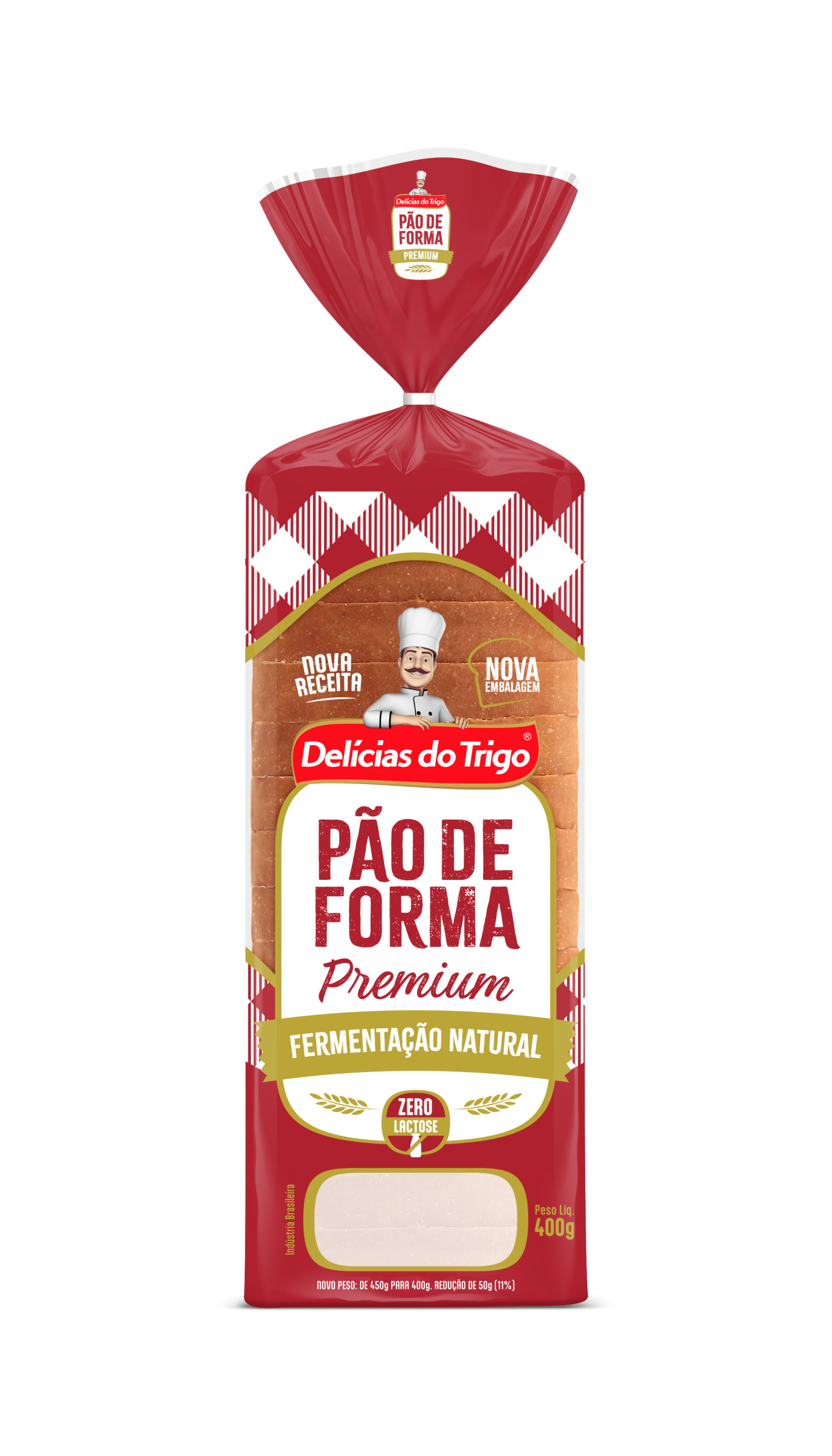 Pão de Forma Premium Tradicional Delicias Do Trigo, com fermentação natural, zero lactose. 400g